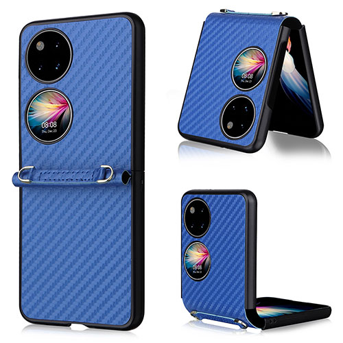 Luxury Leather Matte Finish and Plastic Back Cover Case BY1 for Huawei Pocket S Blue