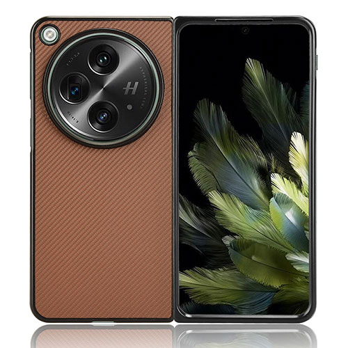 Luxury Leather Matte Finish and Plastic Back Cover Case BY1 for OnePlus Open 5G Brown