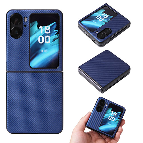 Luxury Leather Matte Finish and Plastic Back Cover Case BY1 for Oppo Find N2 Flip 5G Blue