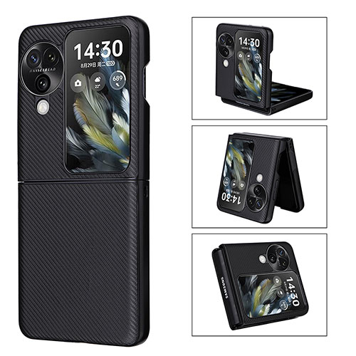 Luxury Leather Matte Finish and Plastic Back Cover Case BY1 for Oppo Find N3 Flip 5G Black