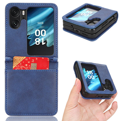 Luxury Leather Matte Finish and Plastic Back Cover Case BY2 for Oppo Find N2 Flip 5G Blue