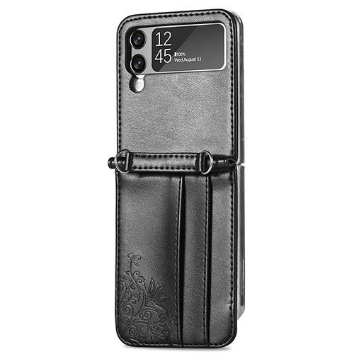 Luxury Leather Matte Finish and Plastic Back Cover Case C01 for Samsung Galaxy Z Flip4 5G Black