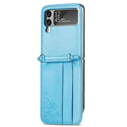 Luxury Leather Matte Finish and Plastic Back Cover Case C01 for Samsung Galaxy Z Flip4 5G Blue
