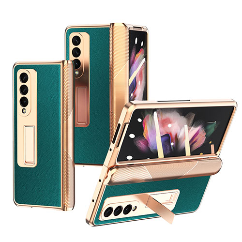 Luxury Leather Matte Finish and Plastic Back Cover Case C01 for Samsung Galaxy Z Fold4 5G Green