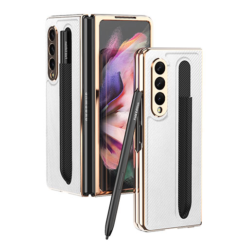 Luxury Leather Matte Finish and Plastic Back Cover Case C04 for Samsung Galaxy Z Fold4 5G White