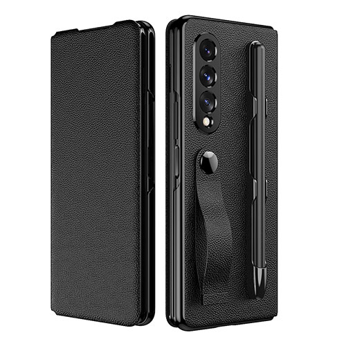 Luxury Leather Matte Finish and Plastic Back Cover Case C06 for Samsung Galaxy Z Fold4 5G Black