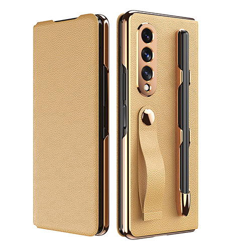 Luxury Leather Matte Finish and Plastic Back Cover Case C06 for Samsung Galaxy Z Fold4 5G Gold