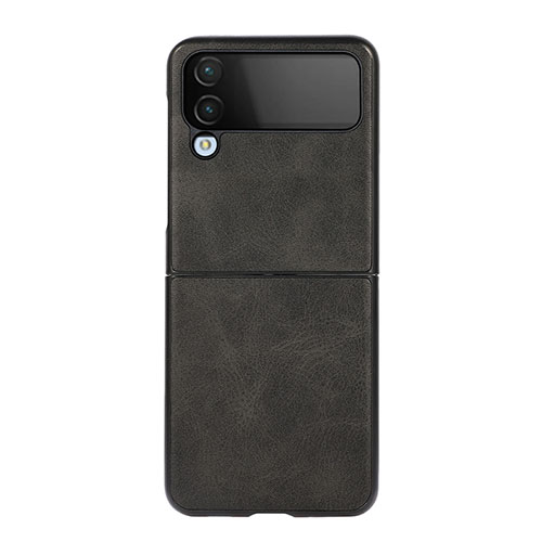 Luxury Leather Matte Finish and Plastic Back Cover Case C07 for Samsung Galaxy Z Flip4 5G Black