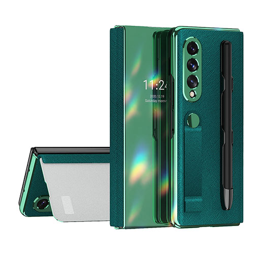 Luxury Leather Matte Finish and Plastic Back Cover Case C07 for Samsung Galaxy Z Fold3 5G Green