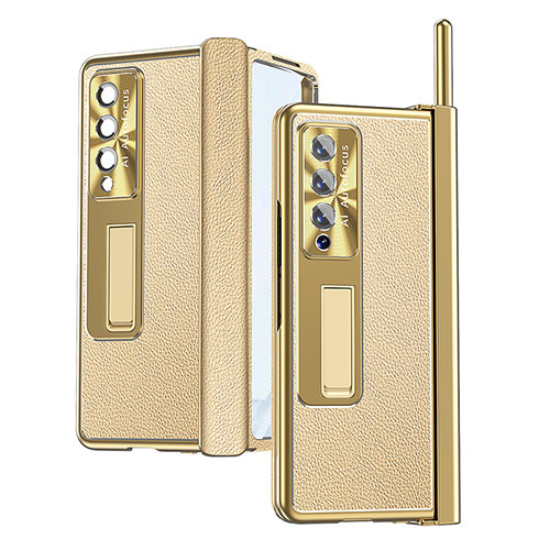 Luxury Leather Matte Finish and Plastic Back Cover Case C09 for Samsung Galaxy Z Fold4 5G Gold