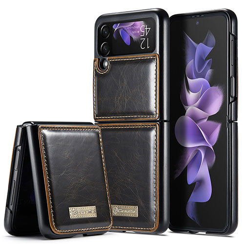 Luxury Leather Matte Finish and Plastic Back Cover Case CS1 for Samsung Galaxy Z Flip3 5G Brown