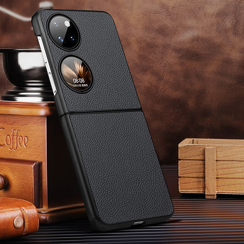 Luxury Leather Matte Finish and Plastic Back Cover Case DL1 for Huawei P60 Pocket Black
