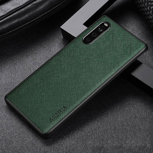 Luxury Leather Matte Finish and Plastic Back Cover Case for Sony Xperia 10 III SO-52B Green