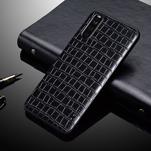 Luxury Leather Matte Finish and Plastic Back Cover Case for Sony Xperia 10 IV SO-52C Black