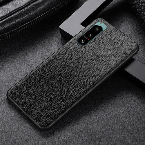 Luxury Leather Matte Finish and Plastic Back Cover Case for Sony Xperia 5 II Black