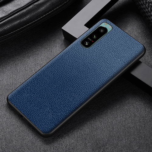 Luxury Leather Matte Finish and Plastic Back Cover Case for Sony Xperia 5 II Blue