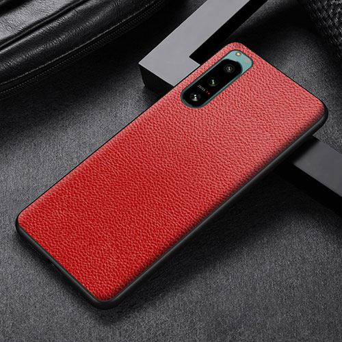 Luxury Leather Matte Finish and Plastic Back Cover Case for Sony Xperia 5 III SO-53B Red