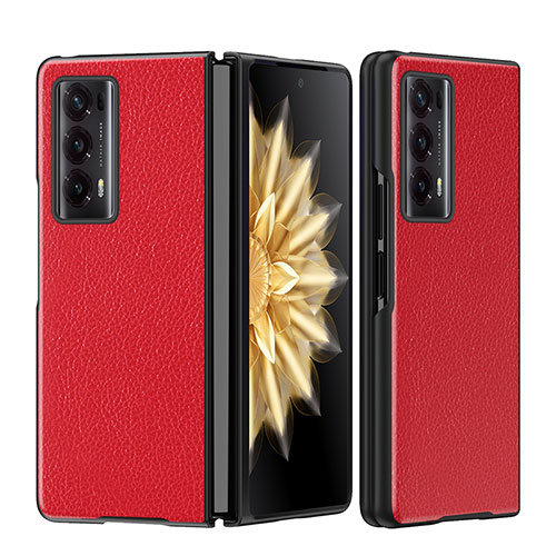 Luxury Leather Matte Finish and Plastic Back Cover Case GS1 for Huawei Honor Magic V2 5G Red