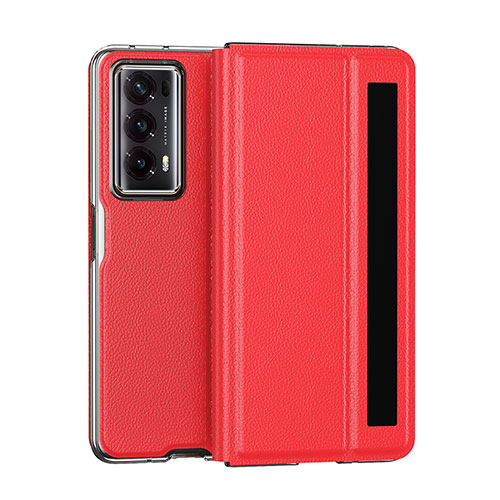 Luxury Leather Matte Finish and Plastic Back Cover Case GS6 for Huawei Honor Magic V2 5G Red