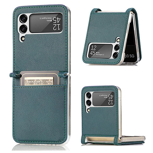 Luxury Leather Matte Finish and Plastic Back Cover Case H01 for Samsung Galaxy Z Flip3 5G Green