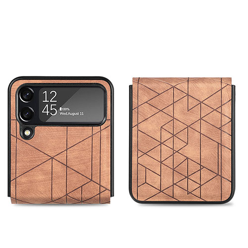 Luxury Leather Matte Finish and Plastic Back Cover Case H01 for Samsung Galaxy Z Flip4 5G Brown