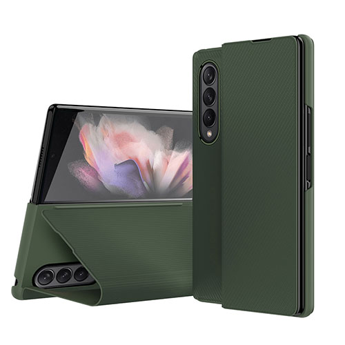 Luxury Leather Matte Finish and Plastic Back Cover Case H01 for Samsung Galaxy Z Fold3 5G Green