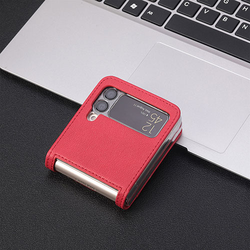 Luxury Leather Matte Finish and Plastic Back Cover Case H02 for Samsung Galaxy Z Flip3 5G Red