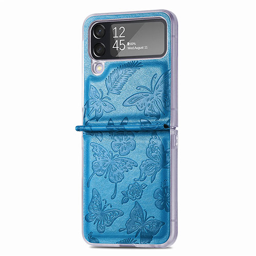 Luxury Leather Matte Finish and Plastic Back Cover Case H07 for Samsung Galaxy Z Flip4 5G Blue