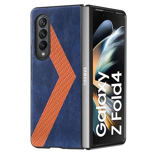 Luxury Leather Matte Finish and Plastic Back Cover Case H07 for Samsung Galaxy Z Fold3 5G Blue