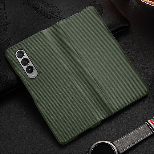 Luxury Leather Matte Finish and Plastic Back Cover Case L01 for Samsung Galaxy Z Fold3 5G Matcha Green