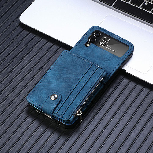 Luxury Leather Matte Finish and Plastic Back Cover Case L06 for Samsung Galaxy Z Flip4 5G Blue