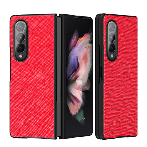 Luxury Leather Matte Finish and Plastic Back Cover Case L06 for Samsung Galaxy Z Fold3 5G Red