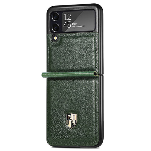 Luxury Leather Matte Finish and Plastic Back Cover Case L07 for Samsung Galaxy Z Flip3 5G Green