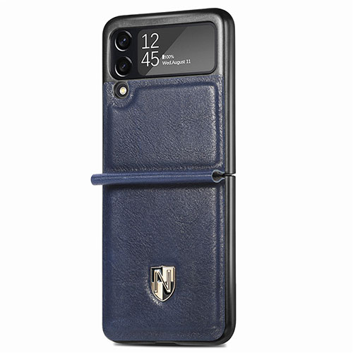 Luxury Leather Matte Finish and Plastic Back Cover Case L09 for Samsung Galaxy Z Flip3 5G Blue