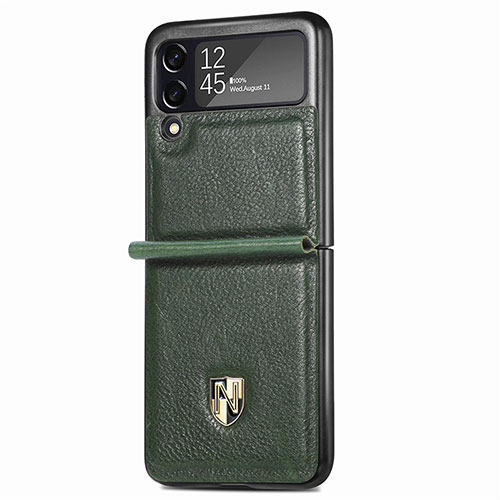 Luxury Leather Matte Finish and Plastic Back Cover Case L09 for Samsung Galaxy Z Flip3 5G Green