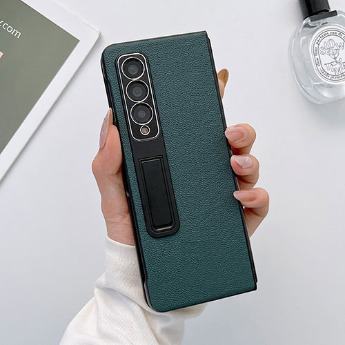 Luxury Leather Matte Finish and Plastic Back Cover Case L09 for Samsung Galaxy Z Fold3 5G Green