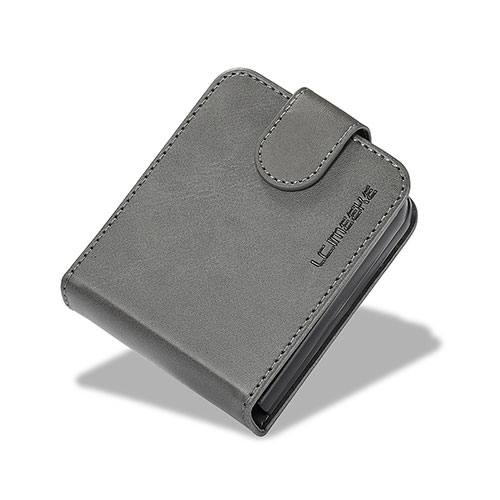 Luxury Leather Matte Finish and Plastic Back Cover Case LC6 for Samsung Galaxy Z Flip5 5G Gray