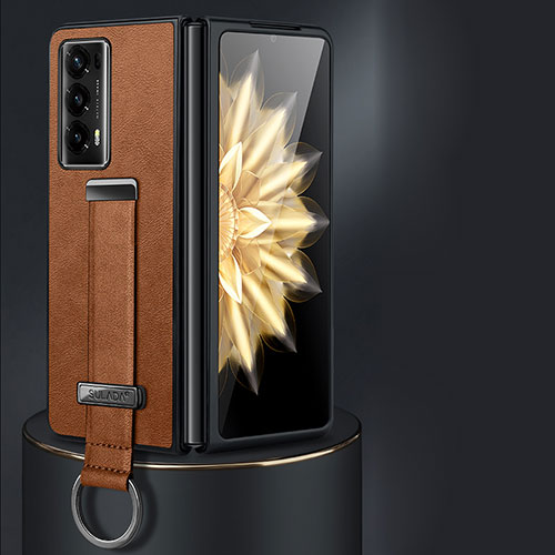 Luxury Leather Matte Finish and Plastic Back Cover Case LD1 for Huawei Honor Magic V2 Ultimate 5G Brown