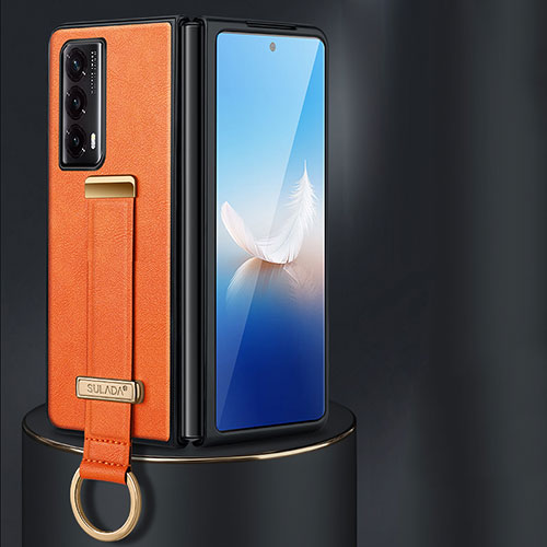 Luxury Leather Matte Finish and Plastic Back Cover Case LD1 for Huawei Honor Magic Vs2 5G Orange