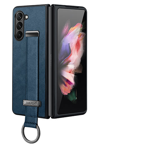 Luxury Leather Matte Finish and Plastic Back Cover Case LD1 for Samsung Galaxy Z Fold5 5G Blue