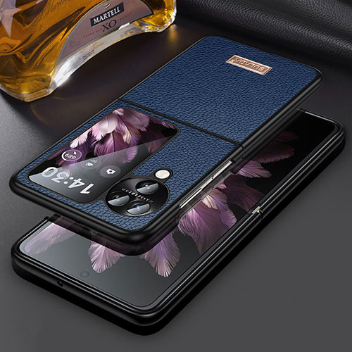 Luxury Leather Matte Finish and Plastic Back Cover Case LD2 for Oppo Find N3 Flip 5G Blue