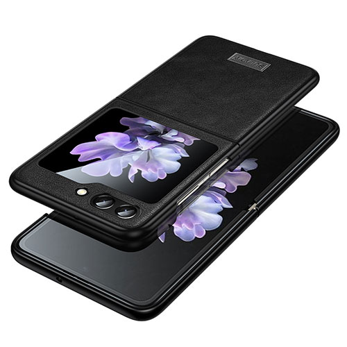 Luxury Leather Matte Finish and Plastic Back Cover Case LD2 for Samsung Galaxy Z Flip5 5G Black