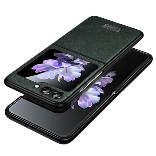 Luxury Leather Matte Finish and Plastic Back Cover Case LD2 for Samsung Galaxy Z Flip5 5G Green