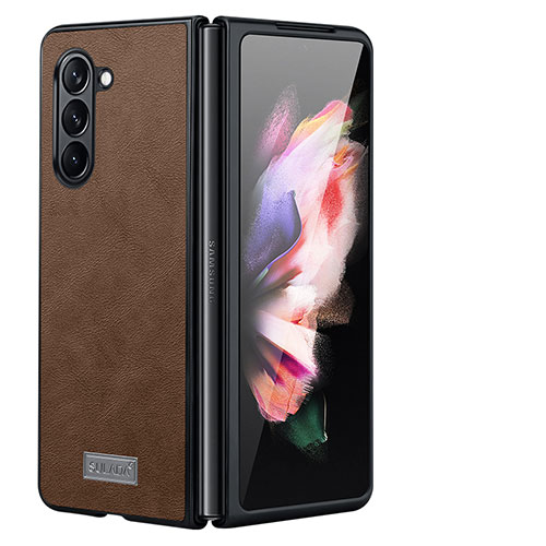 Luxury Leather Matte Finish and Plastic Back Cover Case LD2 for Samsung Galaxy Z Fold5 5G Brown