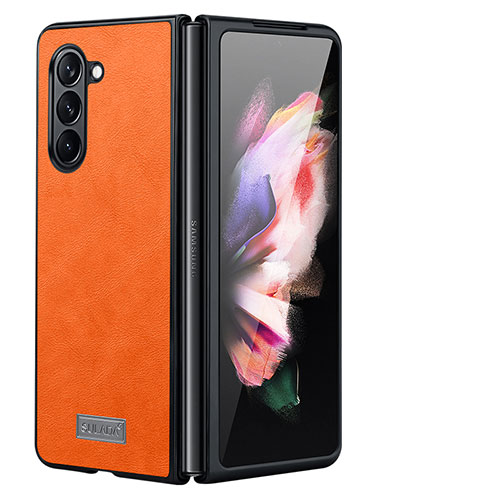 Luxury Leather Matte Finish and Plastic Back Cover Case LD2 for Samsung Galaxy Z Fold5 5G Orange