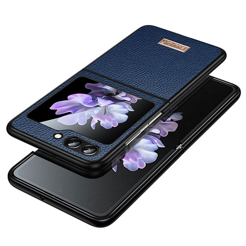 Luxury Leather Matte Finish and Plastic Back Cover Case LD3 for Samsung Galaxy Z Flip5 5G Blue