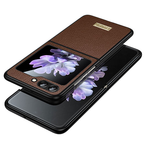 Luxury Leather Matte Finish and Plastic Back Cover Case LD3 for Samsung Galaxy Z Flip5 5G Brown