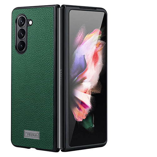 Luxury Leather Matte Finish and Plastic Back Cover Case LD3 for Samsung Galaxy Z Fold5 5G Green