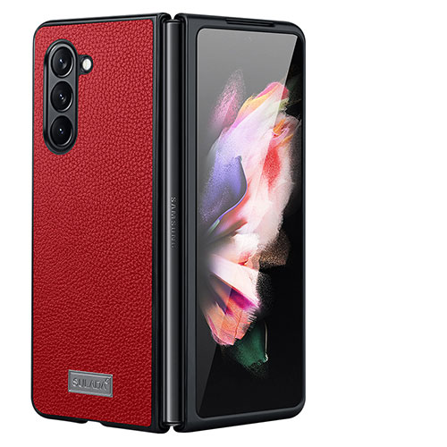 Luxury Leather Matte Finish and Plastic Back Cover Case LD3 for Samsung Galaxy Z Fold5 5G Red