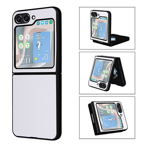 Luxury Leather Matte Finish and Plastic Back Cover Case LZ3 for Samsung Galaxy Z Flip5 5G White